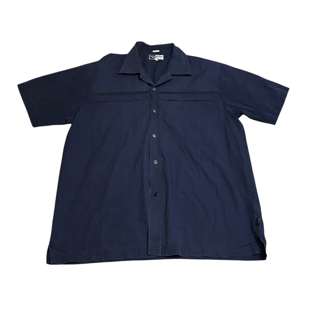 Vintage Iz It U Mens Blue Bowling Shirt Short Sleeve Button Up Size M